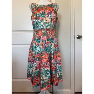 Talbots Fit and Flare Womens Floral Sleeveless Dress Size 8 Watercolor
